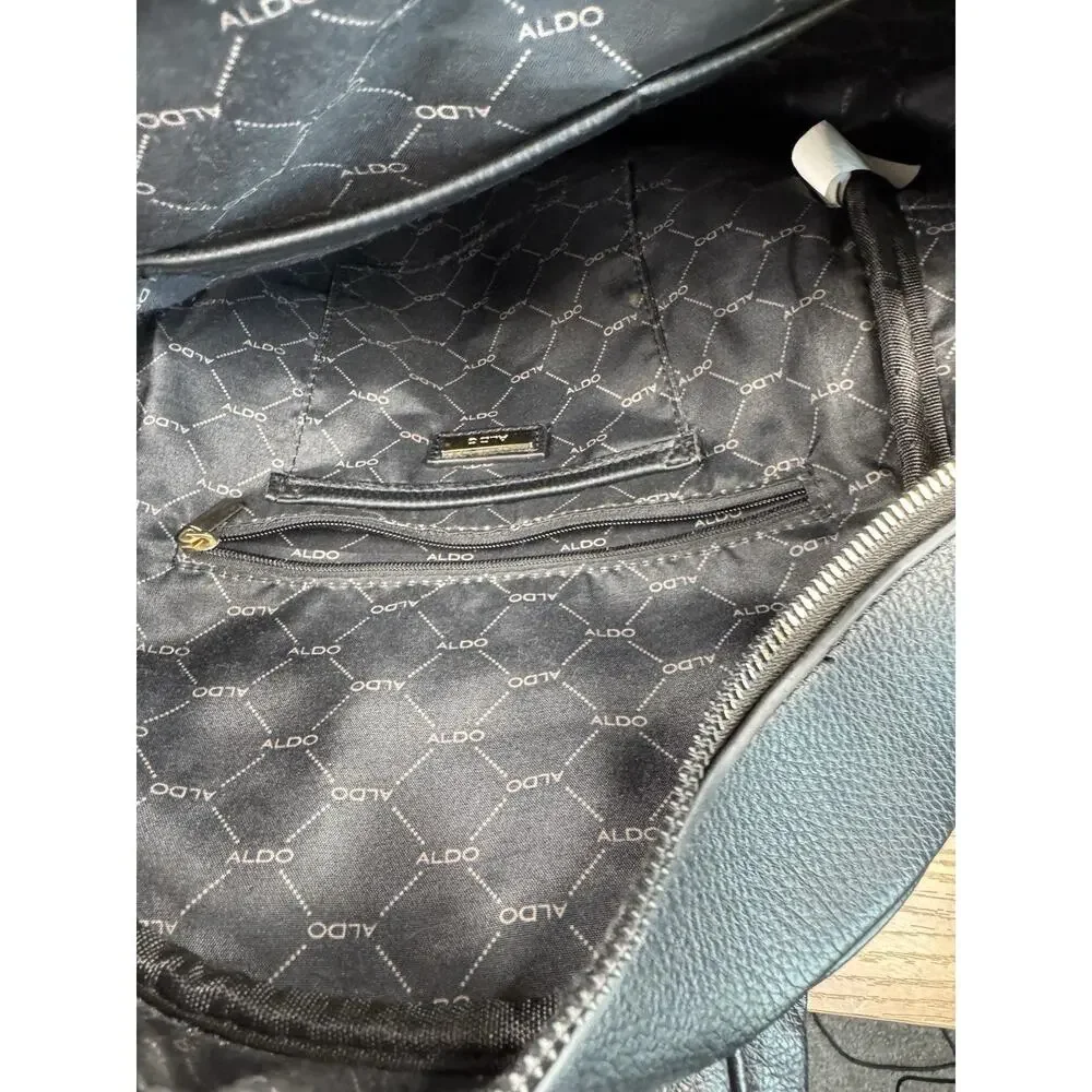 ALDO Black Pebbled Faux Leather Backpack Gold Zipper Minimalist Bag